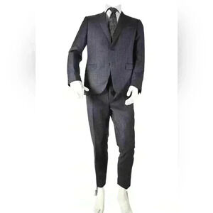 CANALI  Navy Medium Blue Tonal Neat Check Fine Wool Suit 50EU 40R Italy